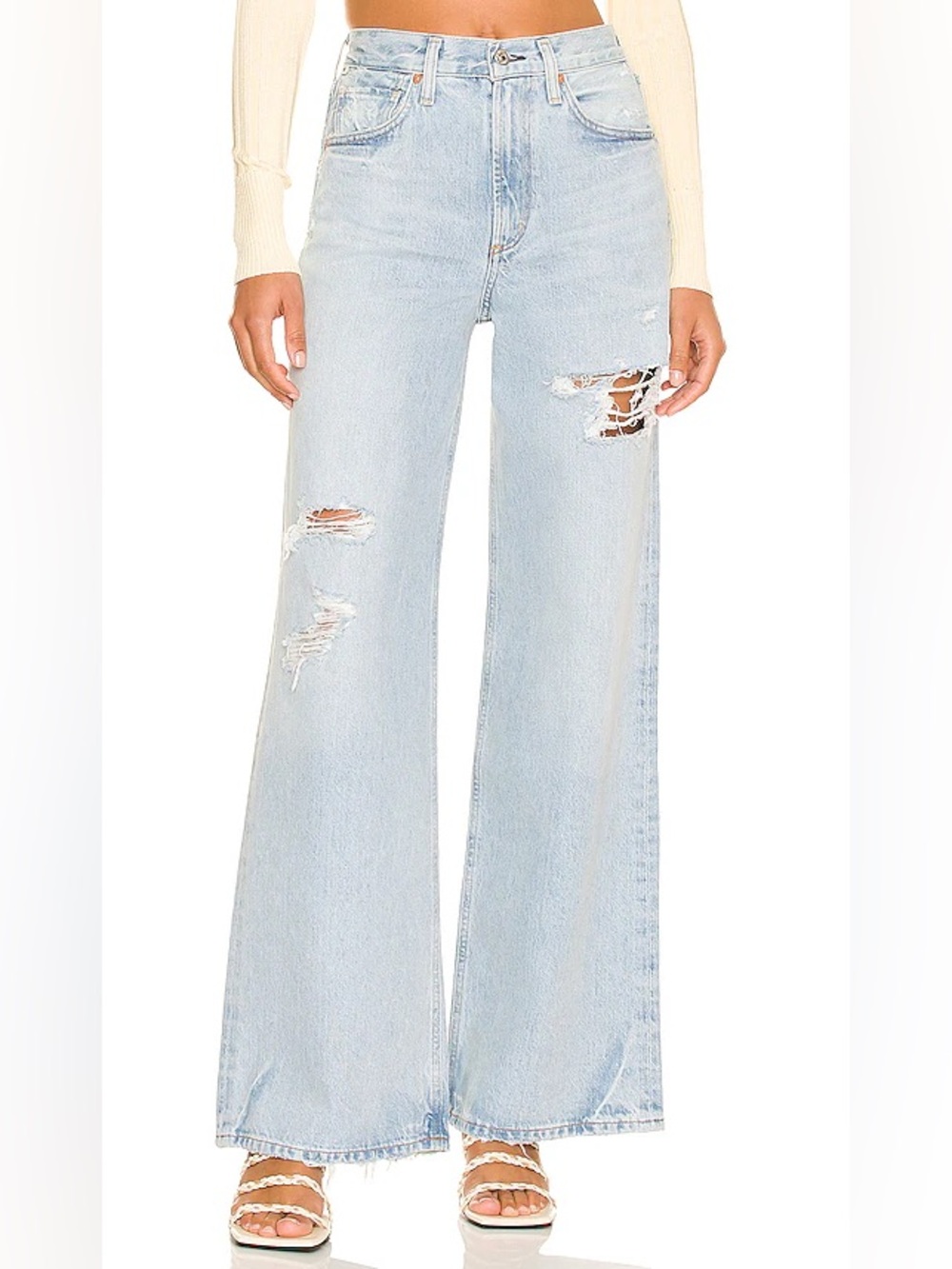 Citizens of Humanity Paloma High Rise Ripped Wide Leg Denim Jeans Size 28 Light